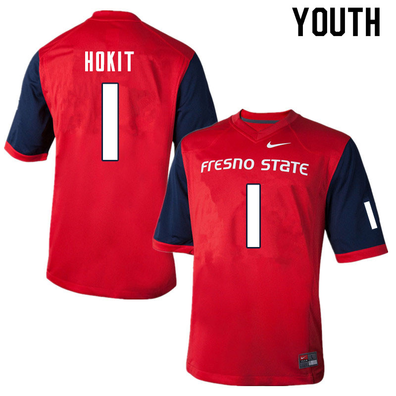 Youth #1 Josh Hokit Fresno State Bulldogs College Football Jerseys Sale-Red - Click Image to Close